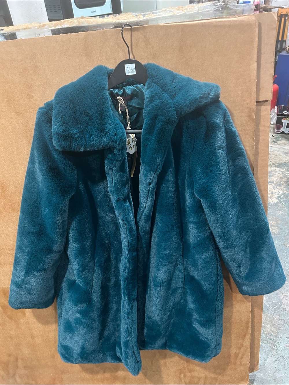 Christian Soriano Saks fifth Avenue teal faux fur coat size large